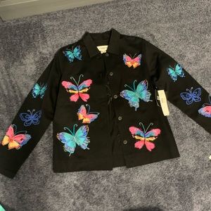 Womens Black Jacket with butterfly detail size Small